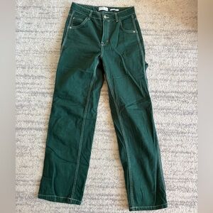 Bershka Green Straight-Leg Cargo Contrast Stitch Jeans